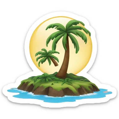 Island surrounded by water, with a palm tree sticker