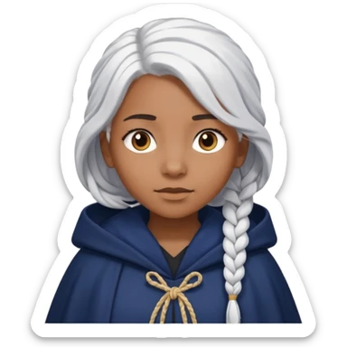braid white hair, brown skin girl, navy cloak sticker