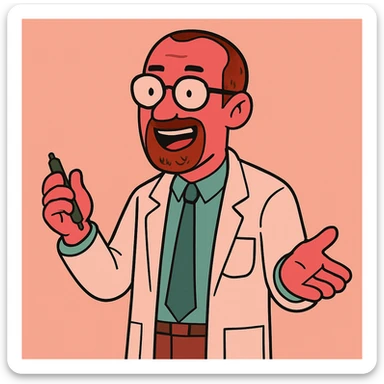 Make the skin much rosier while maintaining the original style of the professor with very short hair, receding hairline, thin beard, and glasses. sticker