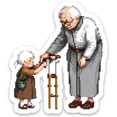 a child helping an elderly parent, symbolizing filial piety sticker