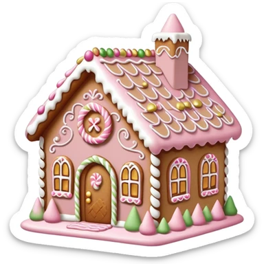 light pink and gold and white gingerbread house sticker