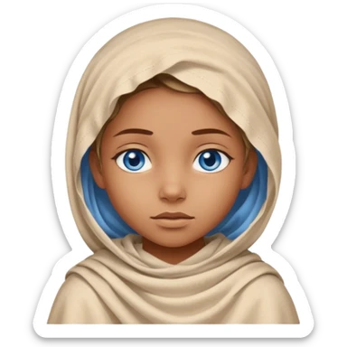 blue eyed desert child girl cowered with creme cloth sticker