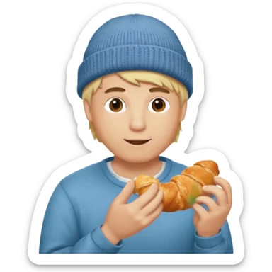 blonde man with beanie eating croissant sticker