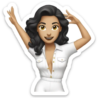 Studio 54 brunette white girl dancing wearing a white jumpsuit sticker