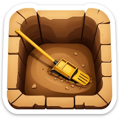 Emoji-style illustration of an excavation pit, flat vector look, bold outlines, minimal details, no background. sticker