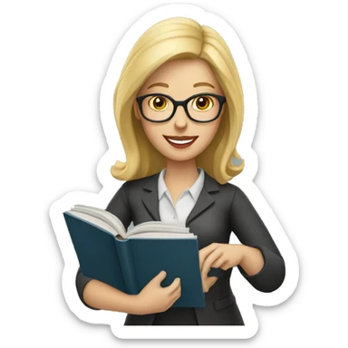 Blonde Teacher with glasses holding open book sticker