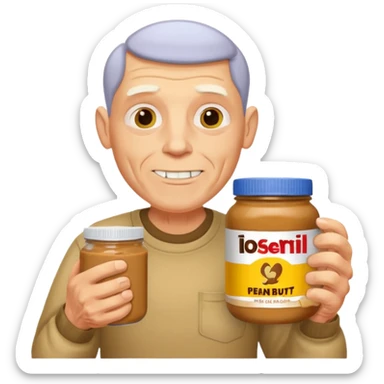 White man, barely any hair, lots and lots of wrinkles, bad yellow teeth, and peanut butter. Cerebral palsy sticker