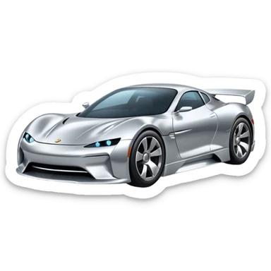 A low-profile futuristic car emoji made of polished silver chrome, wide body stance, smooth aerodynamic shape, glossy metallic surface, soft reflections, luxury swag aesthetic, minimal details, iOS emoji style, centered on clean white background, studio lighting sticker
