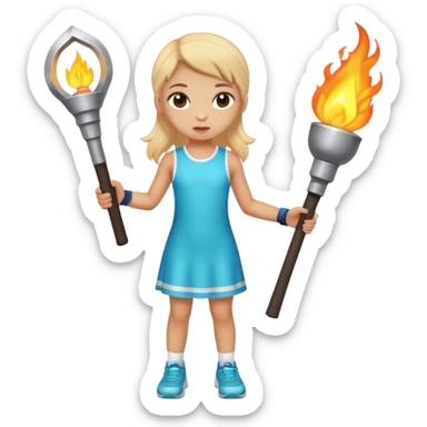little girl in sporty dress with torch sticker