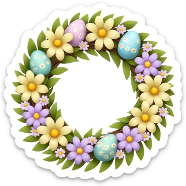 flower easter wreath, made in a shape of an egg sticker