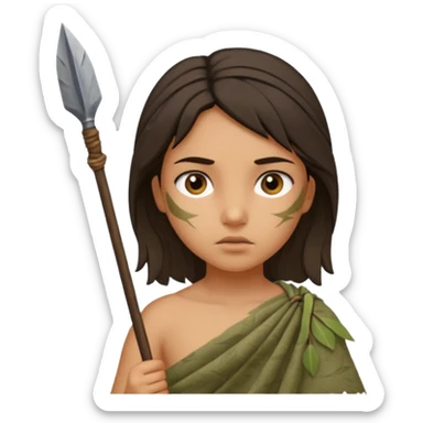 ancient girl, tattered leaf cloth, hold spear sticker