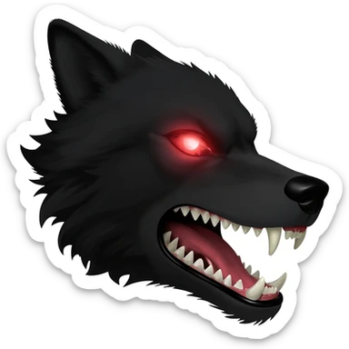 Angry  black wolf with visible red eye only face and small sticker
