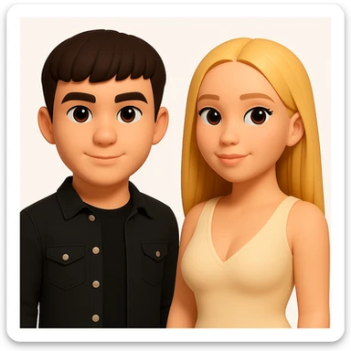 In the style of 3D Emoji, slightly increase the volume of the upper body of the girl, separate the girl and the boy from each other, and make the skin color the same for both characters. sticker