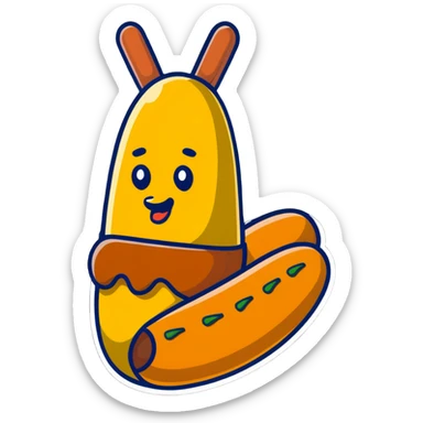 Korean corn dog, cartoonish sticker style, fun sticker