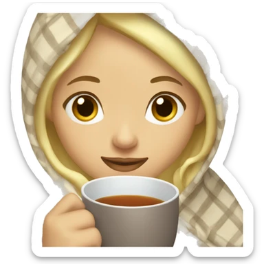 Blonde girl wrapped in blanket sipping tea sticker