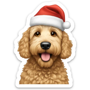 Golden doodle with Christmas hat sticker