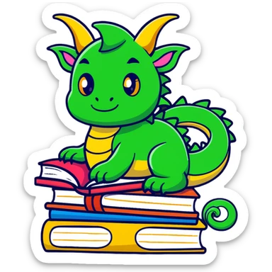 A fierce yet playful book dragon sticker