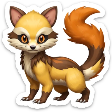 Trico-Sergal-Furret-Ferret-Wolverine-Vernid-fusion-Fakemon-animal-hybrid-creature, full body sticker
