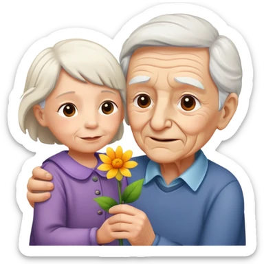 child offering a flower to an elderly person, warm and expressive sticker