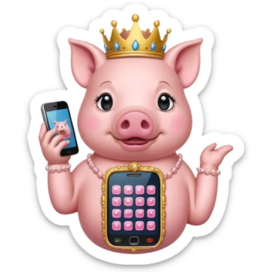  rich princess pig on an ornate cell phone sticker