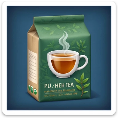 iPhone emoji icon of Pu-erh tea in packaging, blue background sticker