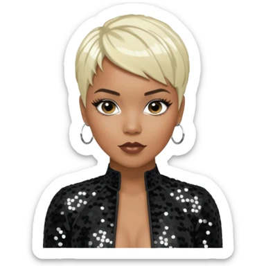 LeToya Luckett with short platinum blonde hair, black sequin outfit sticker
