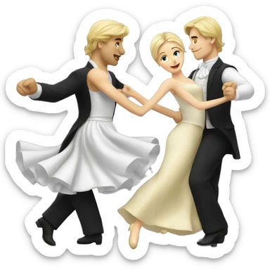 Blond man and dark hair woman dancing waltz sticker