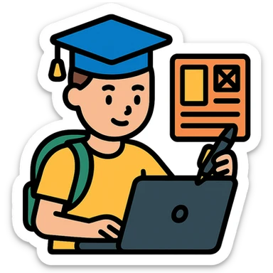 college student on a laptop, sketching UI/UX wireframes sticker