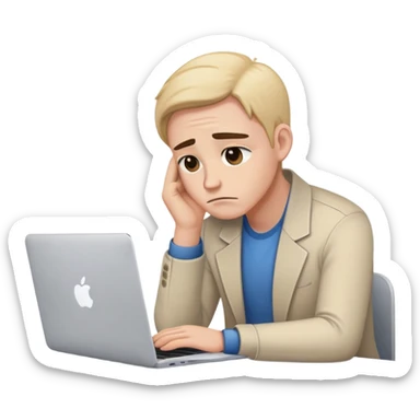 sad employee sitting at a MacBook sticker