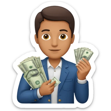 an American man with money in his hands, wearing regular clothes sticker