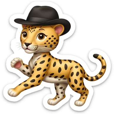 running leopard in a black hat sticker