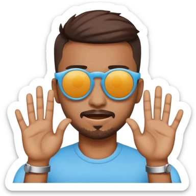 A emoji doing hands like hardik Pandya after winning t20 world cup in sky blue colour round emoji Cat wearing sunglasses sticker