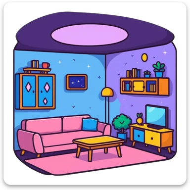cozy room with furniture and magical sparkles floating above the furniture sticker