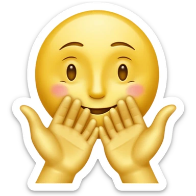 yellow emoji smiley face, eyes half-closed in satisfaction, gently kissing its own golden glowing hands, hands radiate light symbolizing craftsmanship and talent, bold lines, smooth shading, high-contrast, minimal details, transparent background, emoji style sticker