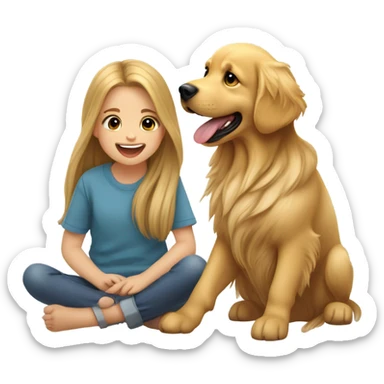 girl and golden retriever sticker