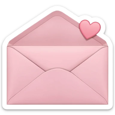cute pastel pink envelope, paper peeking out, with a heart seal sticker