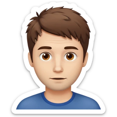 Create an emoji of a man with white skin and short brown but slightly messy hair sticker