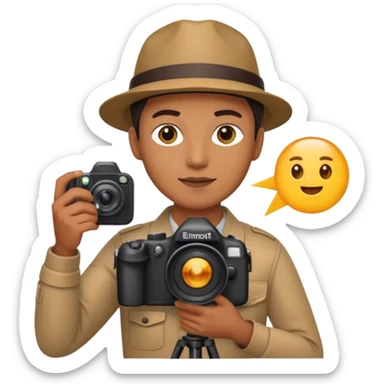 Photographer with flash speedlight,with camera sticker