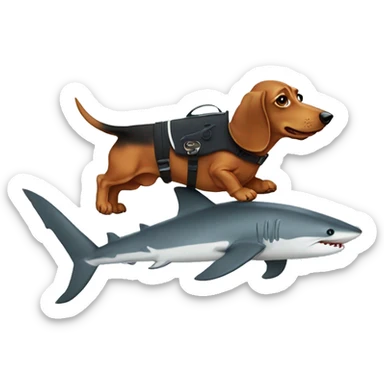 dachshund riding on a sharks back sticker