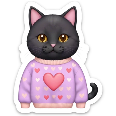 
black british cat in cute pastel sweater with hearts sticker