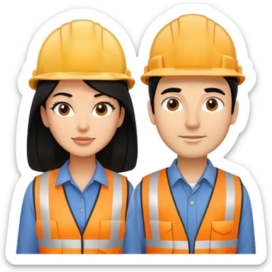 Woman and man builders with black hair sticker