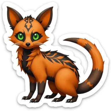 Rare warm-colored exotic cute epic aesthetic gothic colorful Salandit-Eevee-Civet-species-Fakemon-hybrid-creature, with intricate tattoo markings, full body sticker