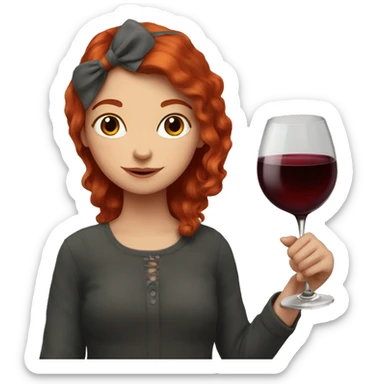 Portrait of a red-haired girl who drinks red wine with cat sticker
