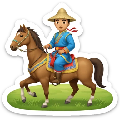 mongolian man on horse full body sticker