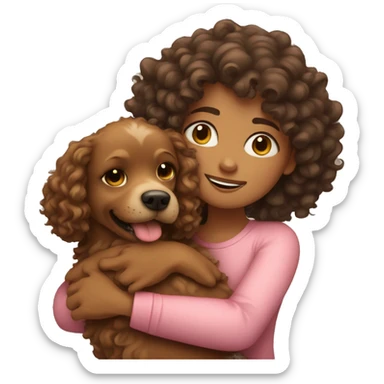 Curly hair girl hugging dog sticker