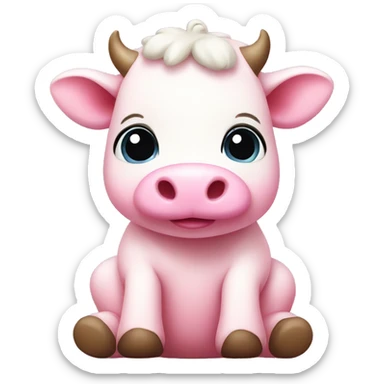 Pink baby cow sitting  sticker