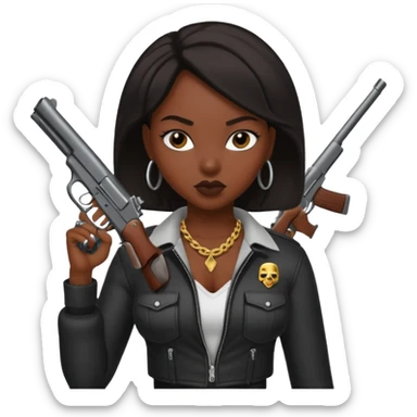 A sexy black female gang member with a gun sticker