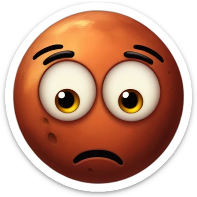 planet Mars with a cartoon spiteful face with big calm eyes sticker