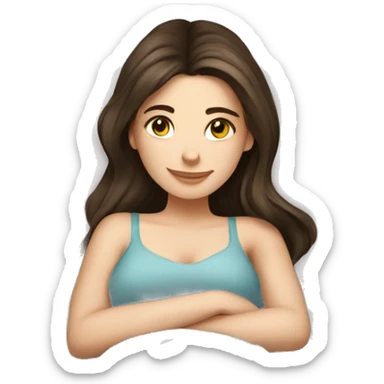 Cute white brunette girl relaxing in bed. Girly style. sticker