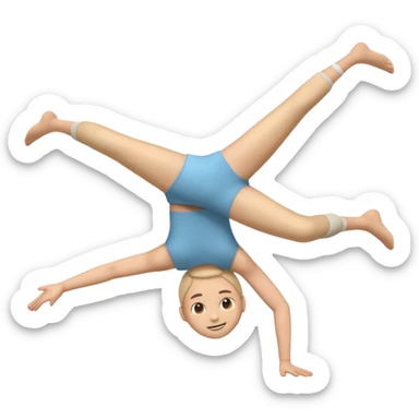 3D emoji style person doing cartwheel/flip pose, centered, soft shadow, white background. sticker